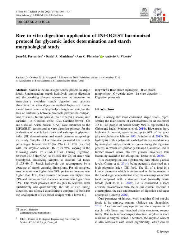 (PDF) Rice in vitro digestion application of INFOGEST harmonized