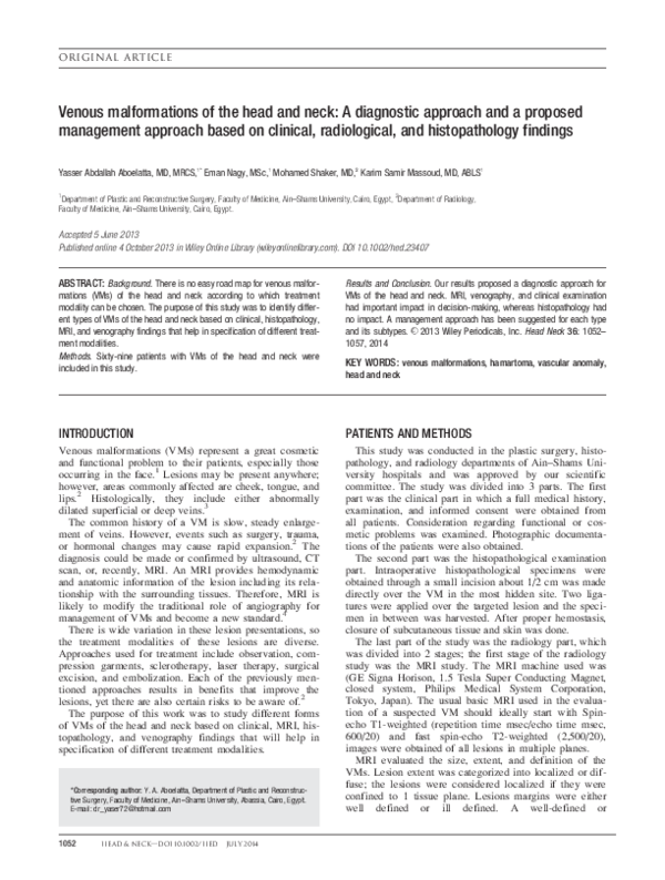 (PDF) Venous malformations of the head and neck: A diagnostic approach ...