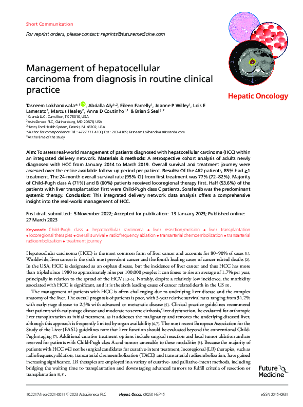 (PDF) Management of hepatocellular carcinoma from diagnosis in routine ...