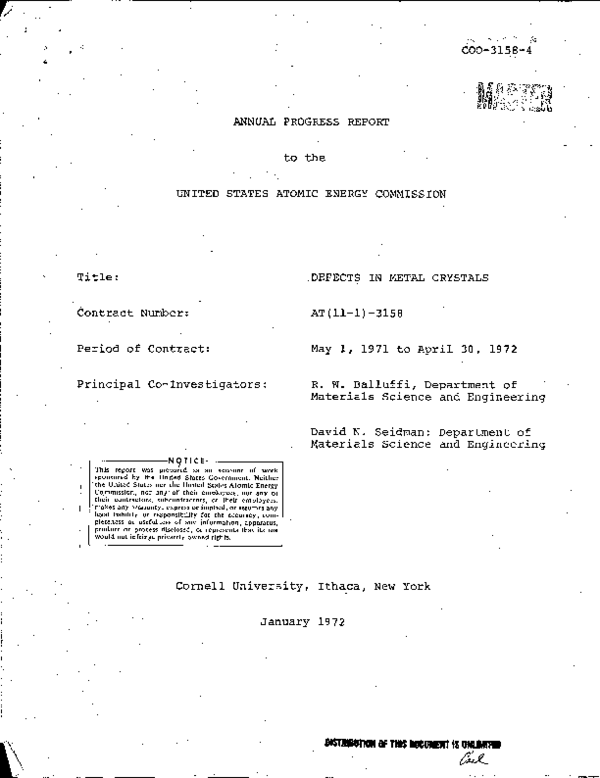 (PDF) DEFECTS IN METAL CRYSTALS. Annual Progress Report