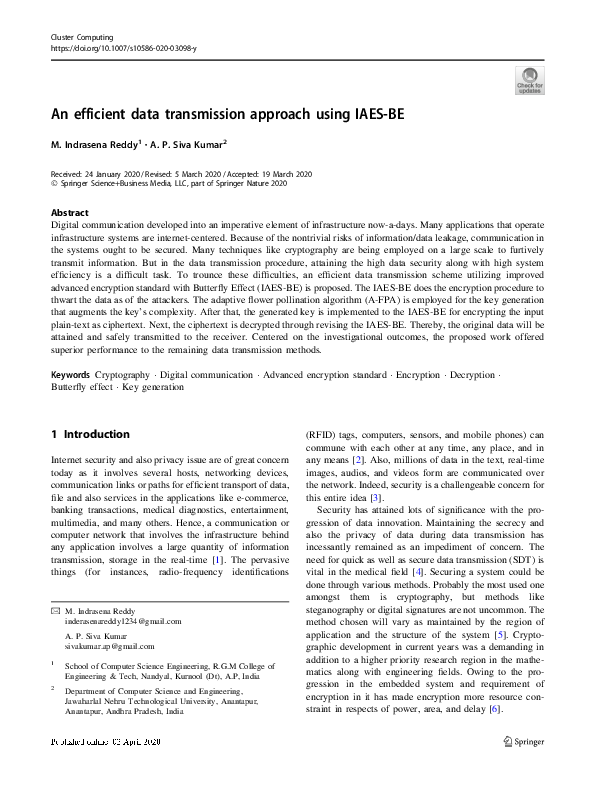 (PDF) An efficient data transmission approach using IAES-BE