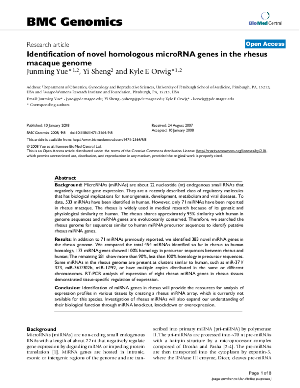 (PDF) Identification of novel homologous microRNA genes in the rhesus ...