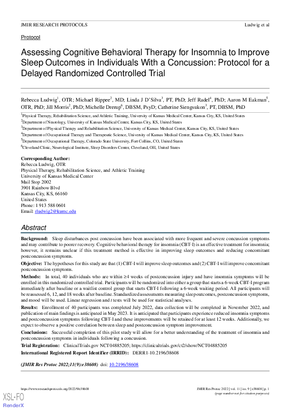 (PDF) Assessing Cognitive Behavioral Therapy for Insomnia to Improve ...