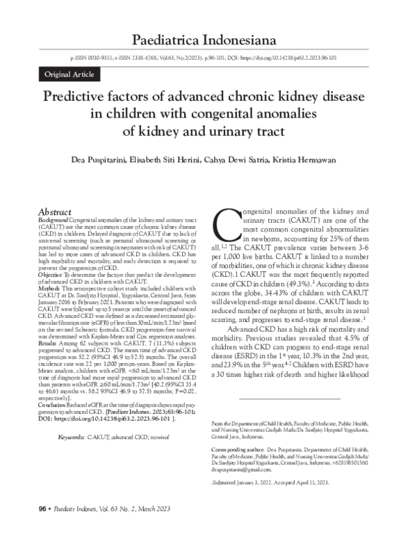 (PDF) Predictive factors of advanced chronic kidney disease in children ...