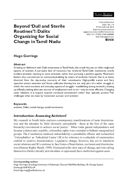 (PDF) Beyond 'Dull and Sterile Routines'?: Dalits Organizing for Social ...