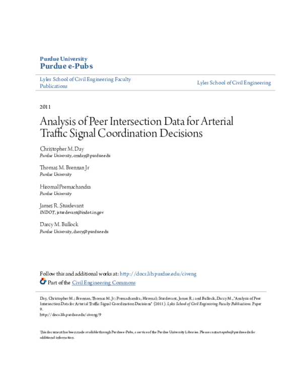 (PDF) Analysis of Peer Intersection Data for Arterial Traffic Signal ...
