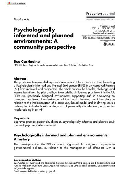 (PDF) Psychologically informed and planned environments