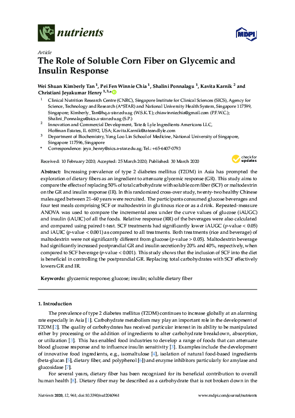 (PDF) The Role of Soluble Corn Fiber on Glycemic and Insulin Response