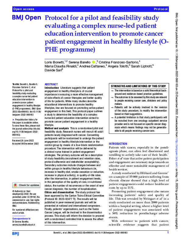 (PDF) Protocol for a pilot and feasibility study evaluating a complex ...