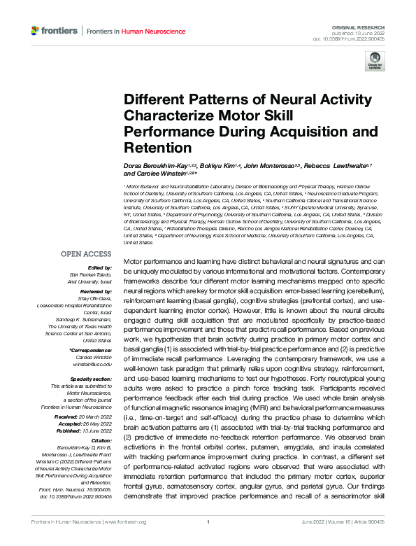 (PDF) Different Patterns of Neural Activity Characterize Motor Skill ...