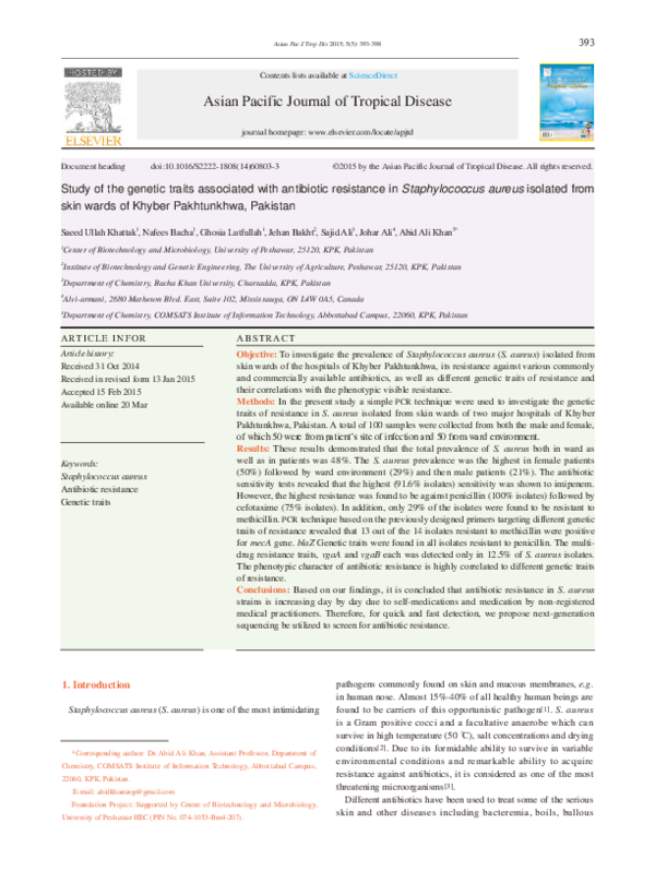 (PDF) Study of the genetic traits associated with antibiotic resistance ...
