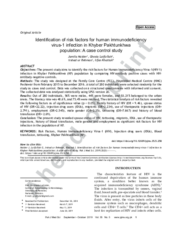 (PDF) Identification of risk factors for human immunodeficiency virus-1 ...