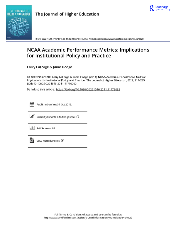 (PDF) NCAA Academic Performance Metrics: Implications for Institutional ...