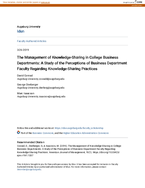 (PDF) The Management of Knowledge-Sharing in College Business ...