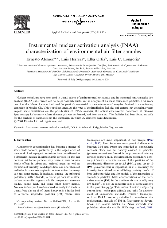 (PDF) Instrumental nuclear activation analysis (INAA) characterization ...
