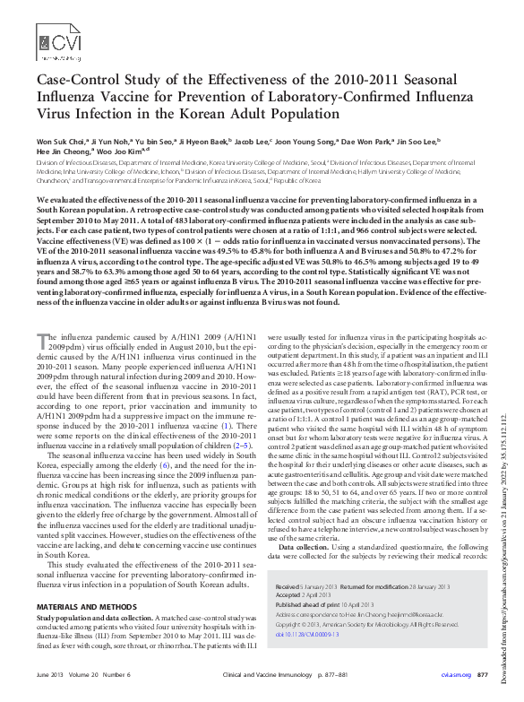 (PDF) Case-Control Study of the Effectiveness of the 2010-2011 Seasonal ...