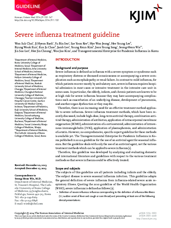 (PDF) Severe influenza treatment guideline