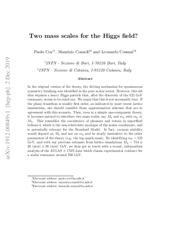 (PDF) Two mass scales for the Higgs field?