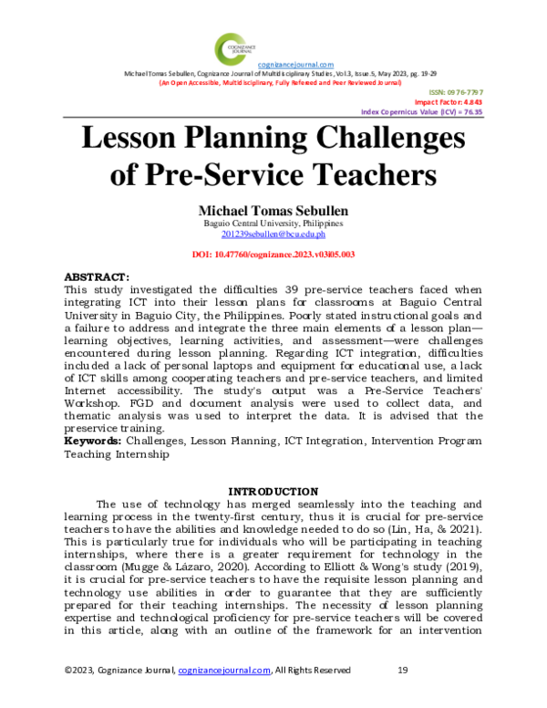 (PDF) Lesson Planning Challenges of Pre-Service Teachers