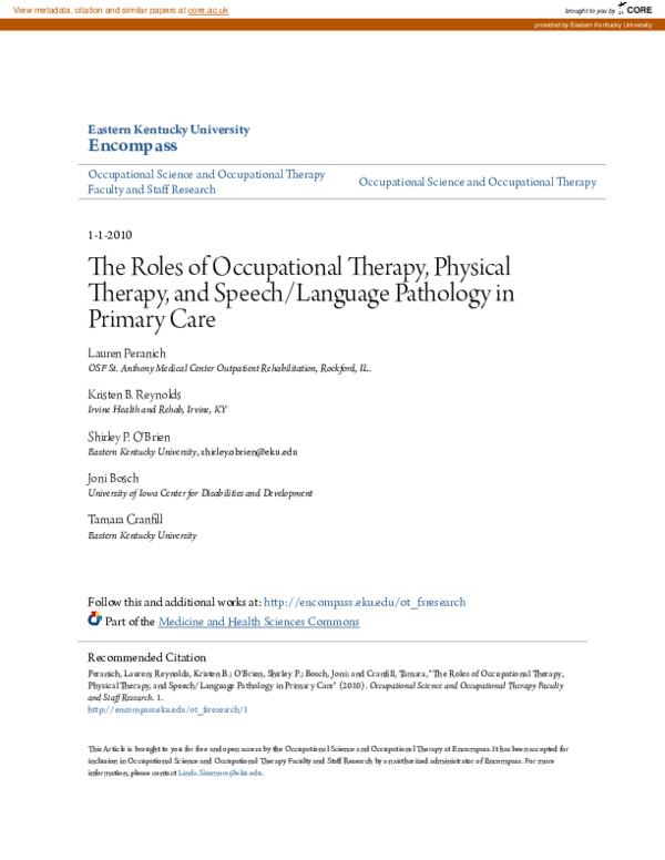 (PDF) The Roles of Occupational Therapy, Physical Therapy, and Speech ...