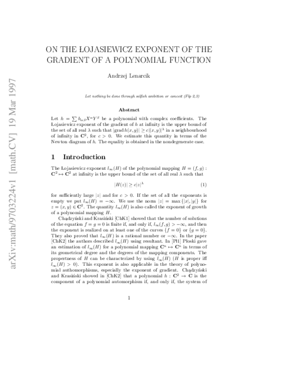(PDF) On the Łojasiewicz exponent of the gradient of a polynomial function