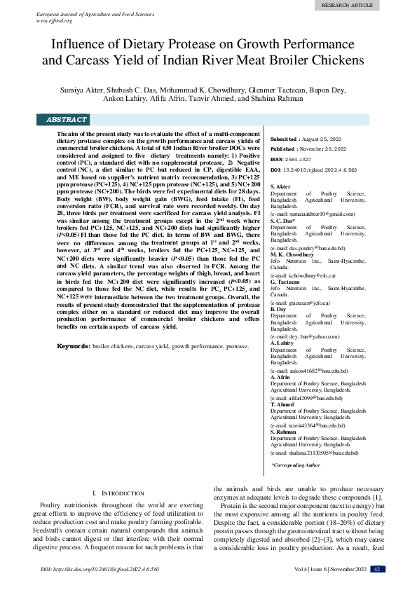 (PDF) Influence of Dietary Protease on Growth Performance and Carcass ...