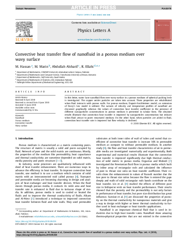 (PDF) Convective heat transfer flow of nanofluid in a porous medium ...