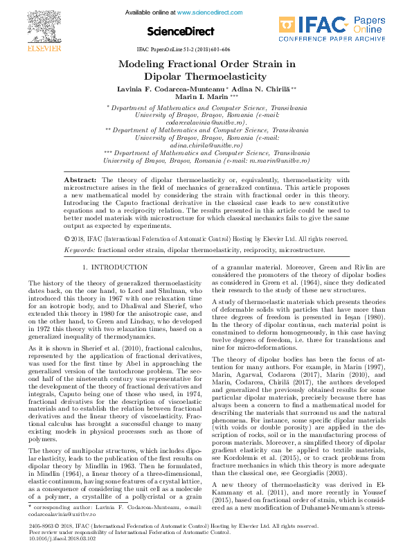 (PDF) Modeling Fractional Order Strain in Dipolar Thermoelasticity