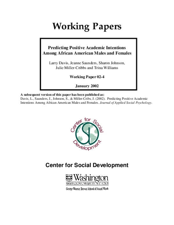 (PDF) Predicting Positive Academic Intention Among African American ...