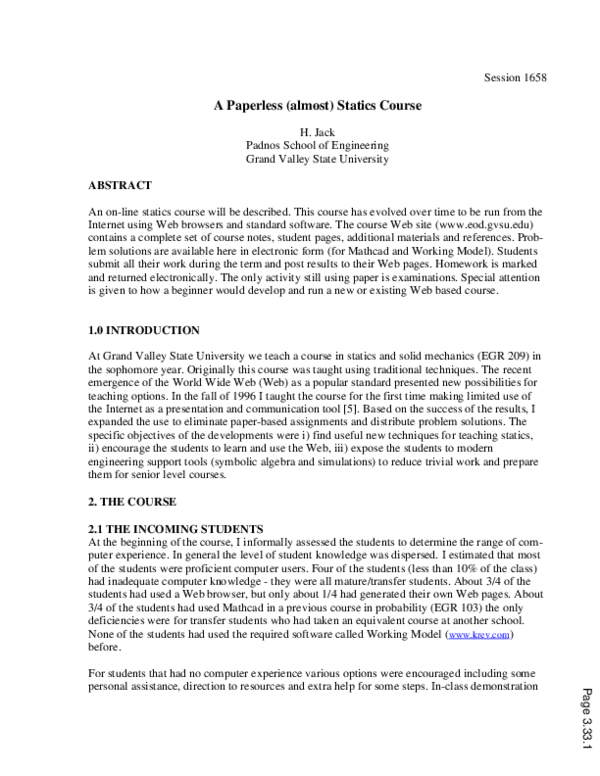 (PDF) A Paperless (Almost) Statics Course