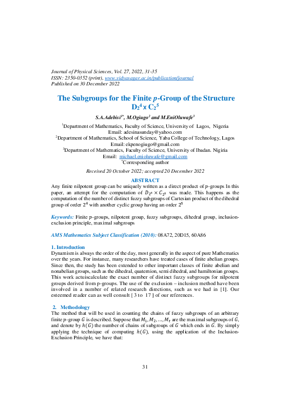 (PDF) The Subgroups for the Finite p-Group of the Structure D2 4 x C2 5