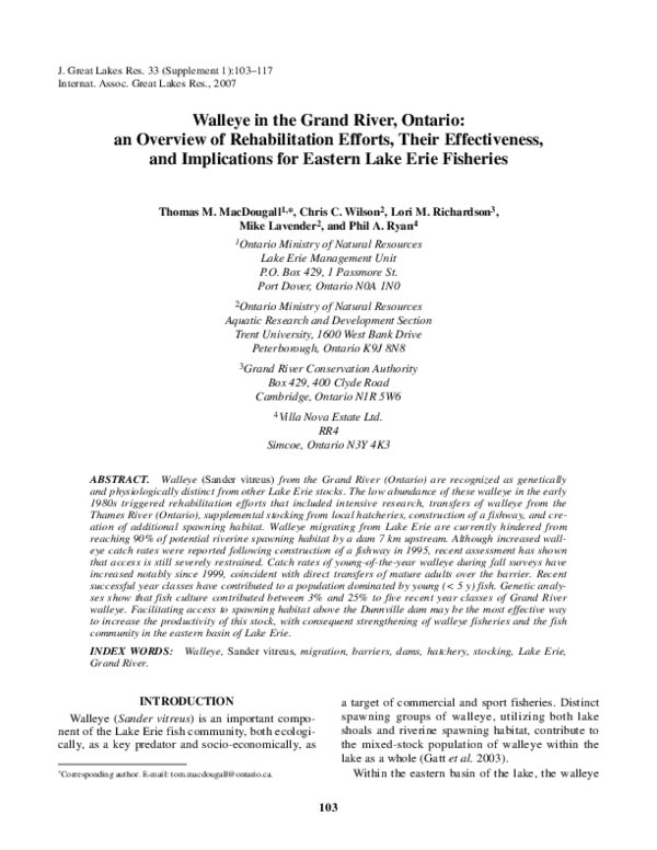 (PDF) Walleye in the Grand River, Ontario: an Overview of ...