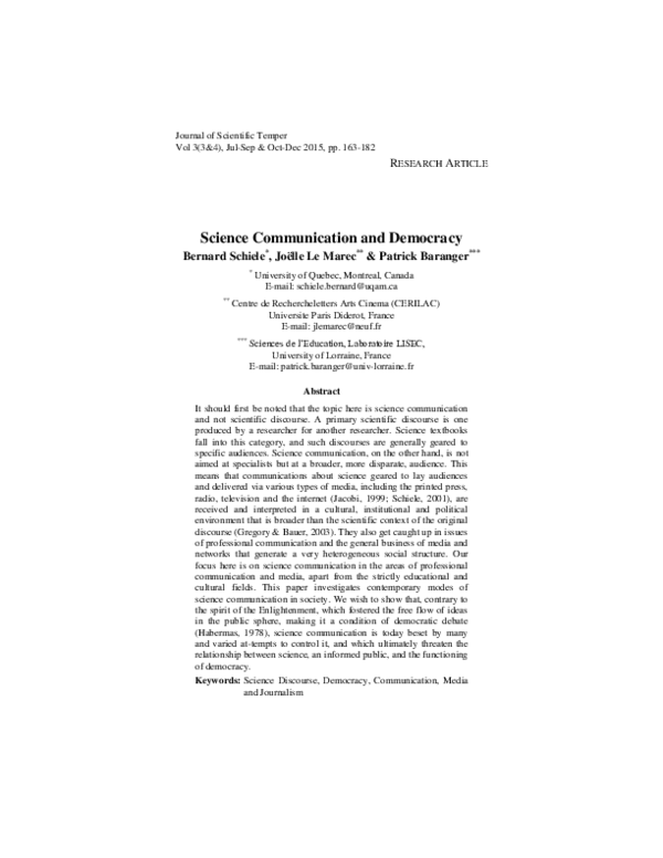 (PDF) Science Communication and Democracy