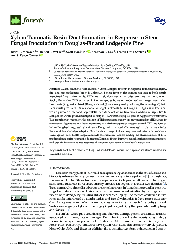 (PDF) Xylem Traumatic Resin Duct Formation in Response to Stem Fungal ...