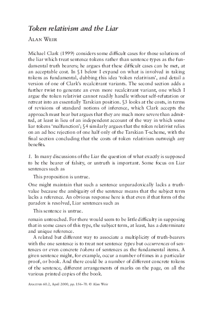 (PDF) Token relativism and the Liar