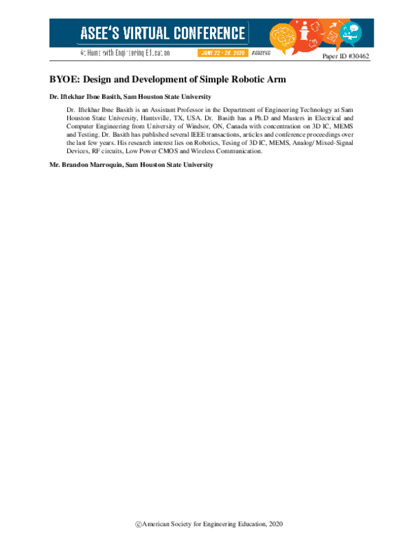 (PDF) BYOE: Design and Development of a Simple Robotic Arm