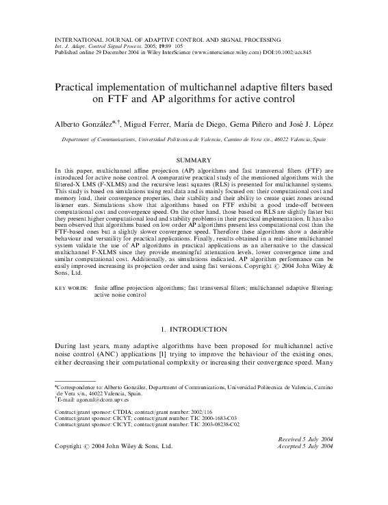 (PDF) Practical implementation of multichannel adaptive filters based ...