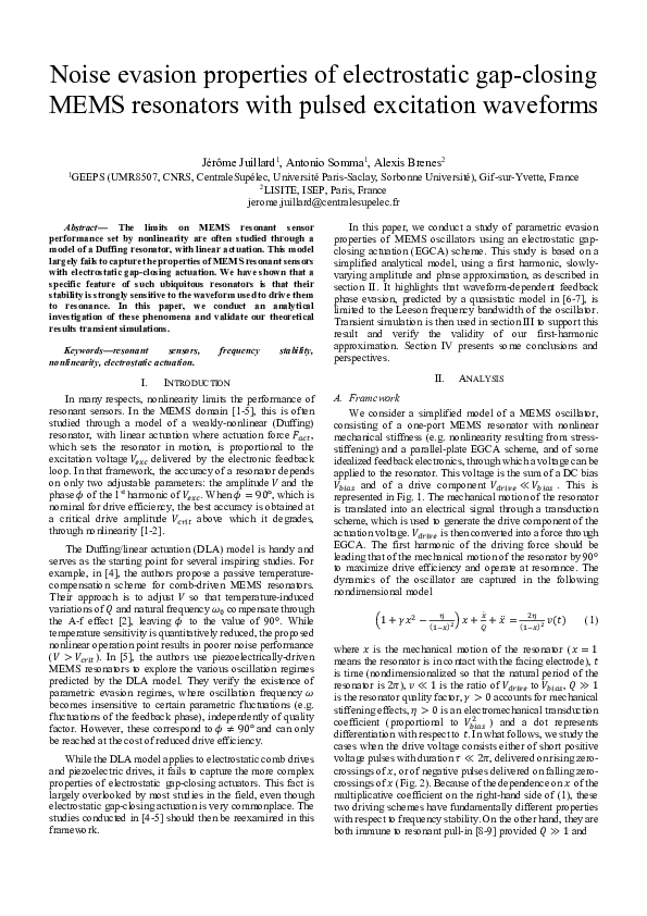 (PDF) Noise Evasion Properties of Electrostatic Gap-Closing MEMS ...