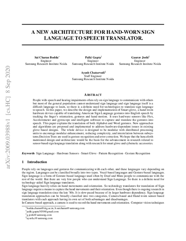 (PDF) A new architecture for hand-worn Sign language to Speech translator
