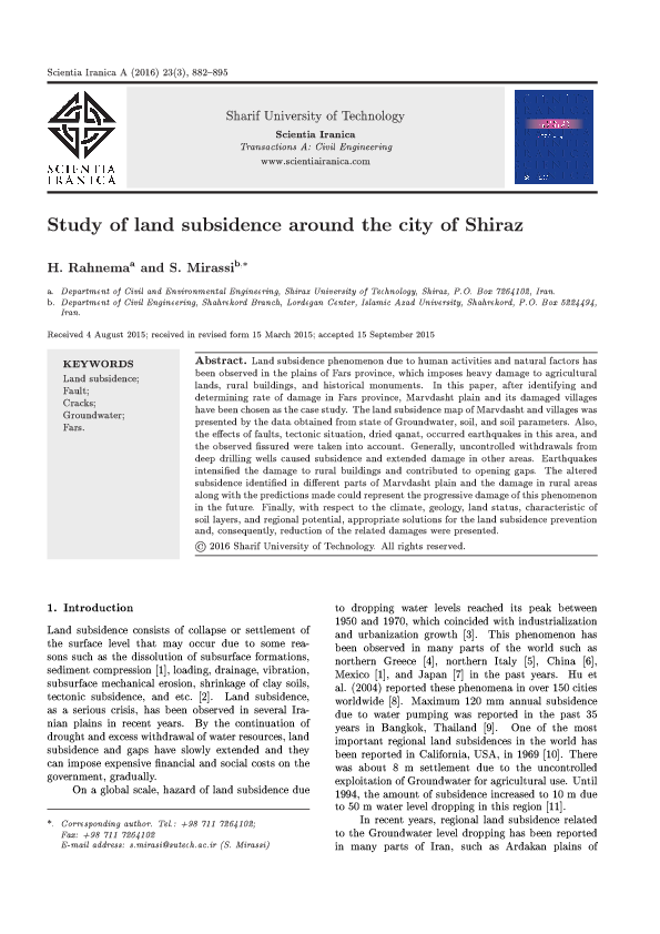 (PDF) Studying Land Subsidence around the City of Shiraz