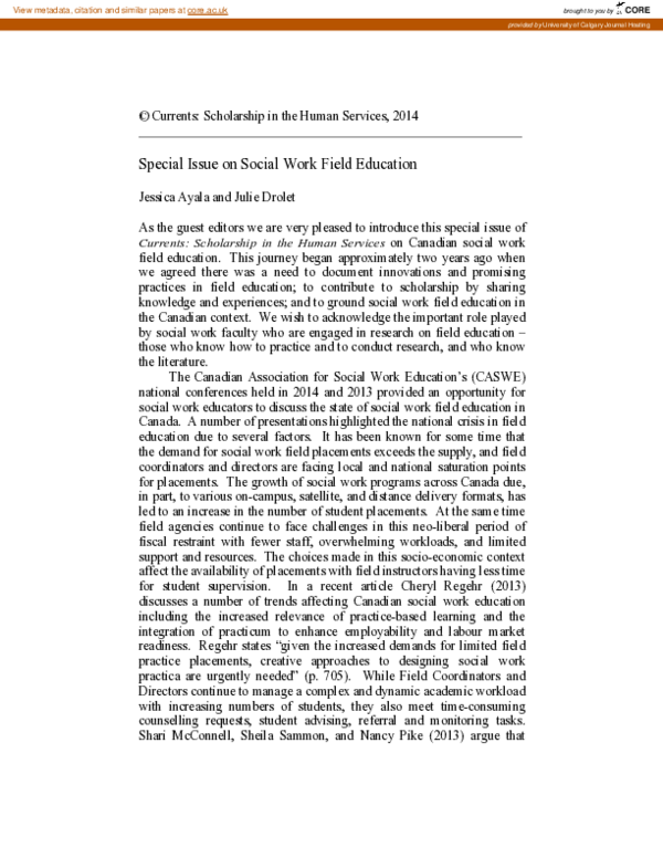 (PDF) Special Issue on Social Work Field Education