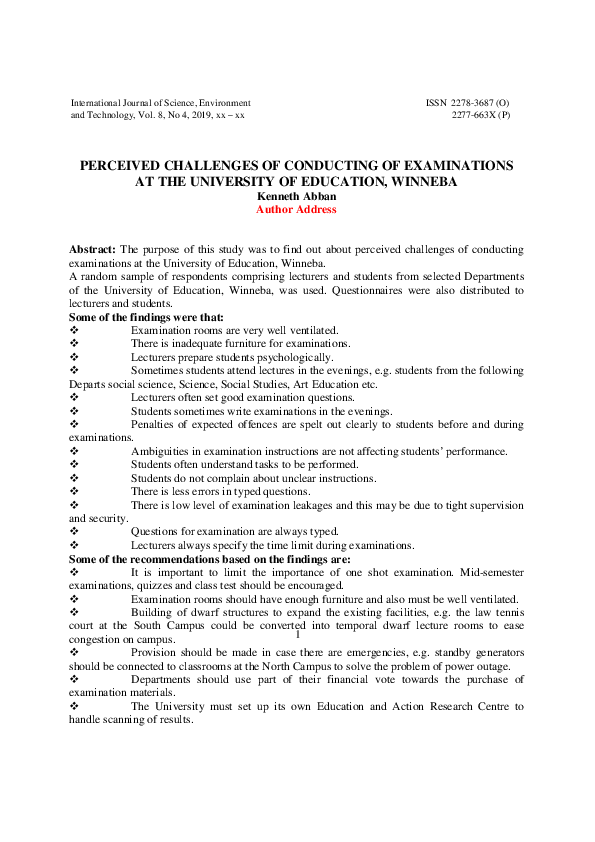 (PDF) PERCEIVED CHALLENGES OF CONDUCTING EXAMINATIONS AT THE UNIVERSITY ...