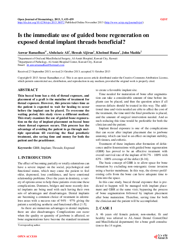 (PDF) Exposed Dental Implant Threads Beneficial? John Patrick Madda