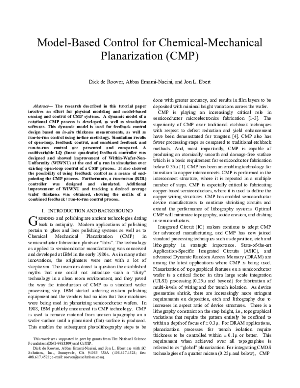 (PDF) Model-based control for chemical-mechanical planarization (CMP)