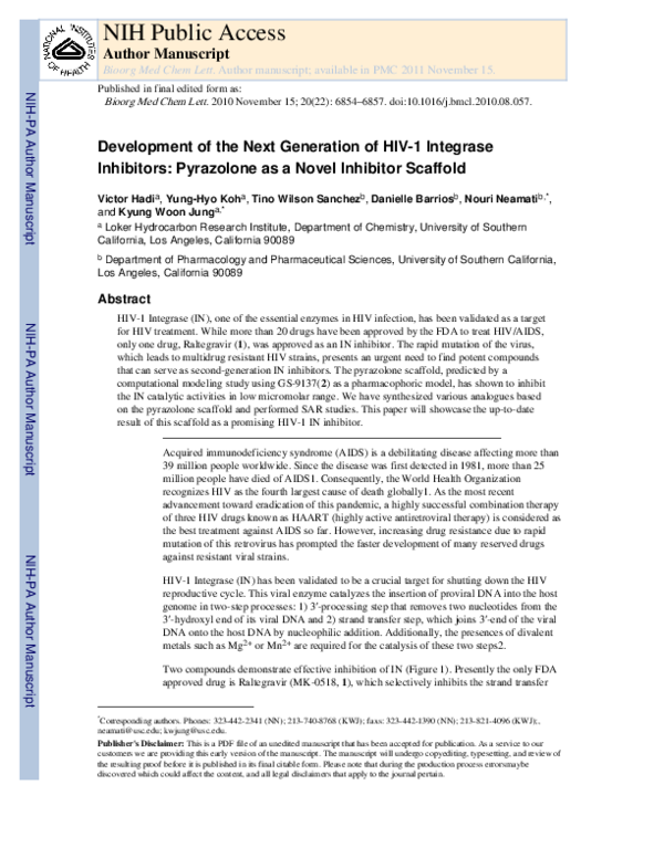 (PDF) Development of the next generation of HIV-1 integrase inhibitors ...