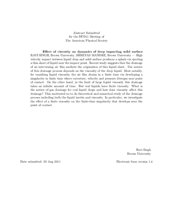 (PDF) Effect of viscosity on dynamics of drop impacting solid surface