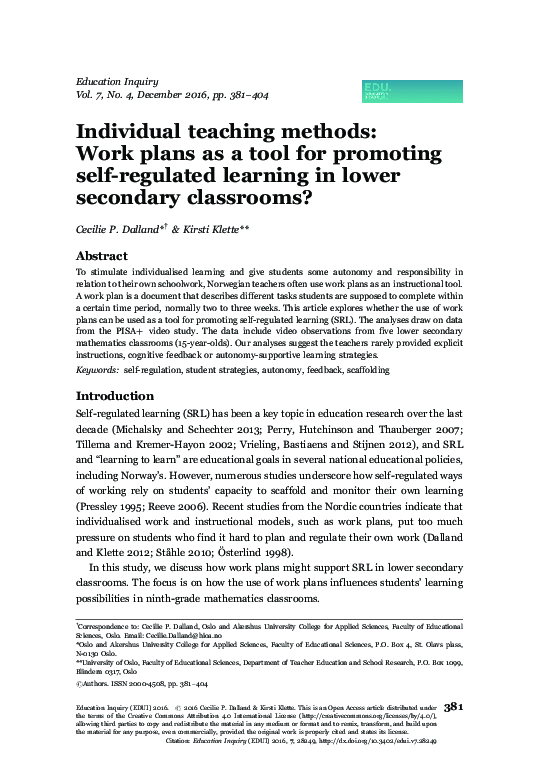 (PDF) Individual teaching methods: Work plans as a tool for promoting ...