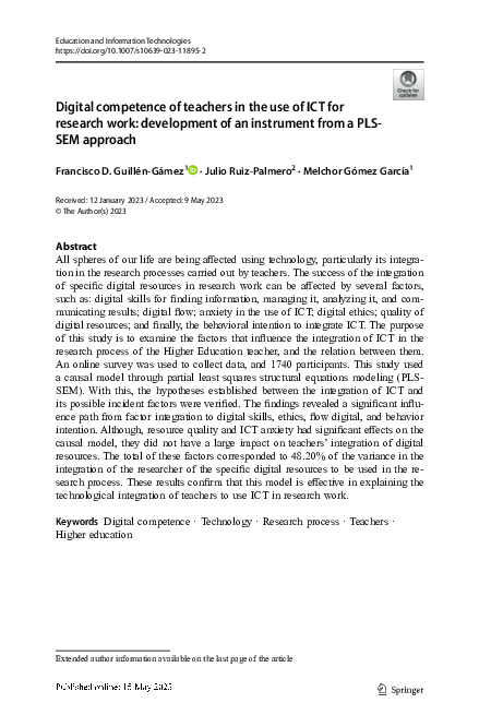 (PDF) Digital competence of teachers in the use of ICT for research ...