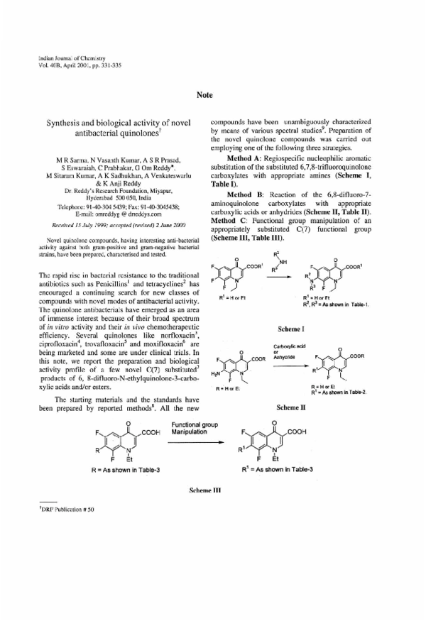 (PDF) Synthesis and biological activity of novel antibacterial quinazolines