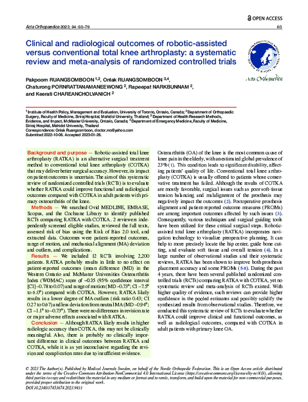 (PDF) Clinical and radiological outcomes of robotic-assisted versus ...